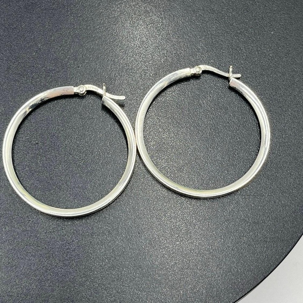 Marsala Sterling Silver Flat Curved Elegant‎ Hoop Earrings 1.5", 3mm, 3.8 gr